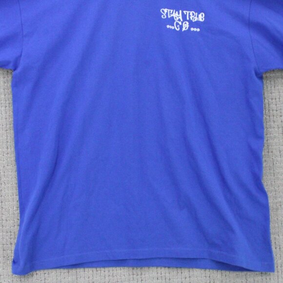 Vintage Pro Club Shirt Mens 2XL Blue Work Hard Stay Humble Pirate Boat Art Y2k - Picture 5 of 10